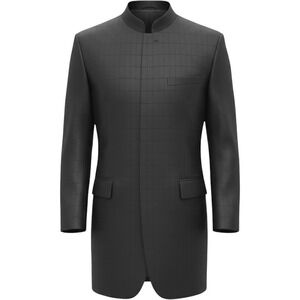 Milano Moda Italy 48 R Men's Black Mandarin Collar Blazer windowpane dbl buttons